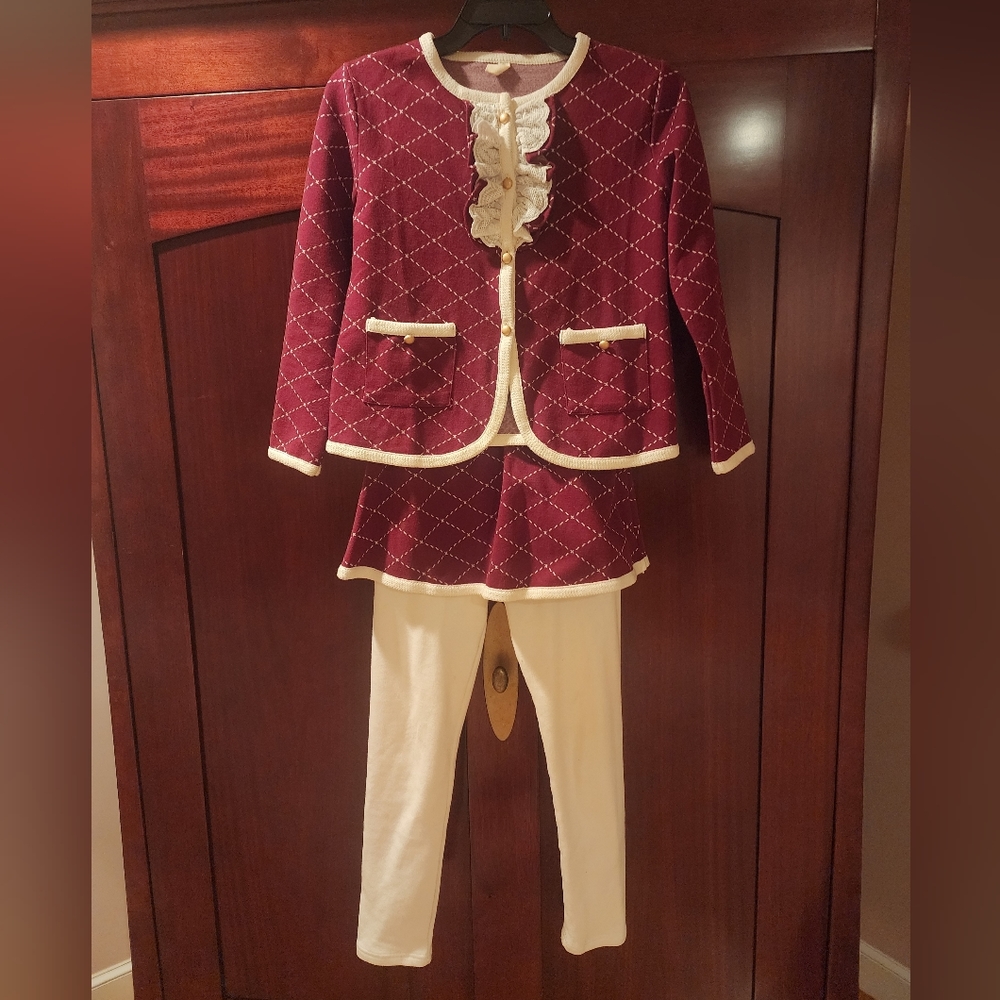 Girl's fancy suit, blazer + Skirt with leggings 8-10y.o.